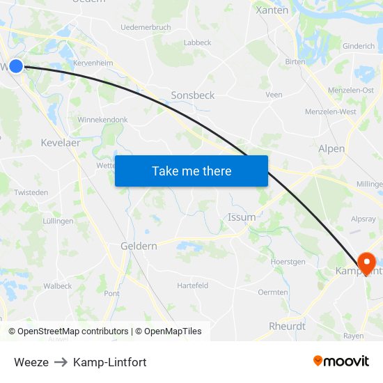 Weeze to Kamp-Lintfort map