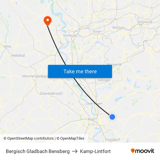 Bergisch Gladbach Bensberg to Kamp-Lintfort map