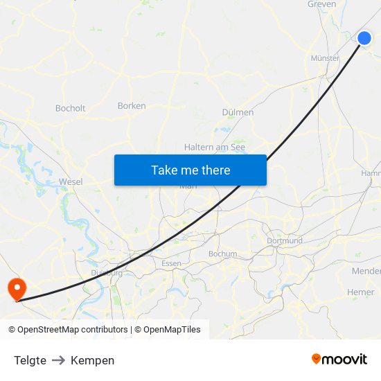 Telgte to Kempen map