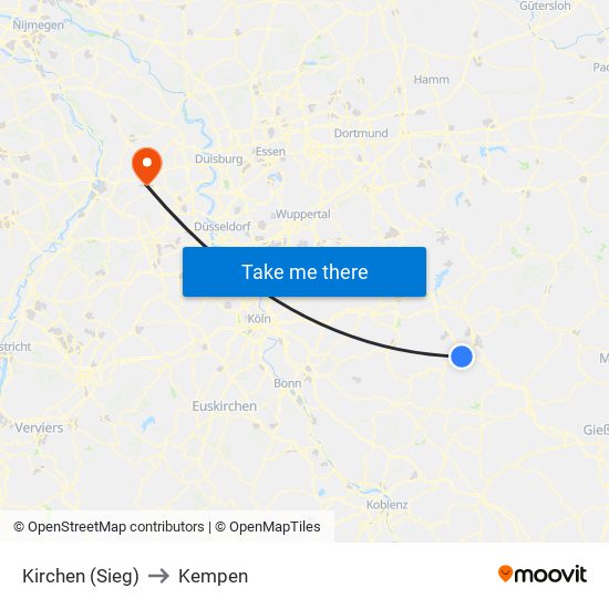 Kirchen (Sieg) to Kempen map