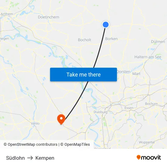 Südlohn to Kempen map