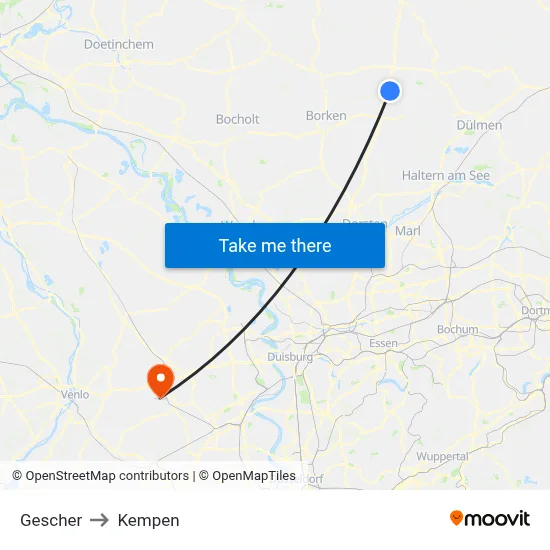 Gescher to Kempen map