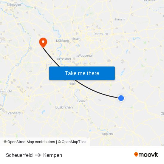 Scheuerfeld to Kempen map