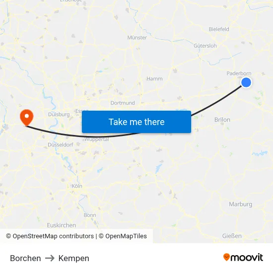 Borchen to Kempen map