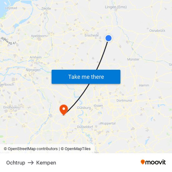 Ochtrup to Kempen map