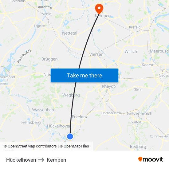 Hückelhoven to Kempen map