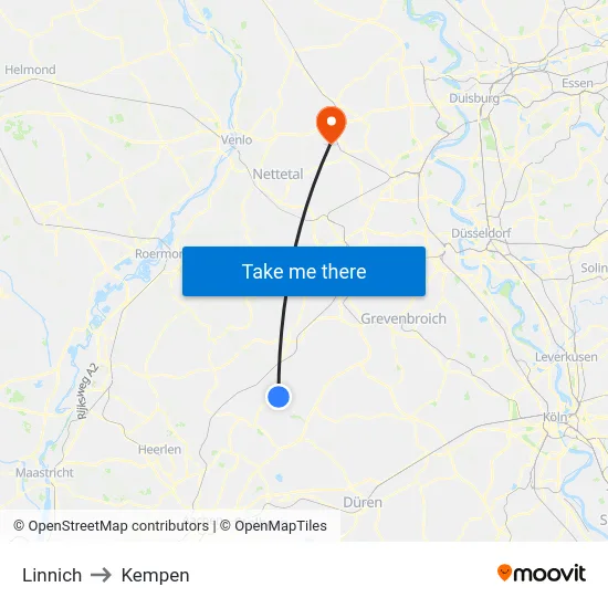 Linnich to Kempen map