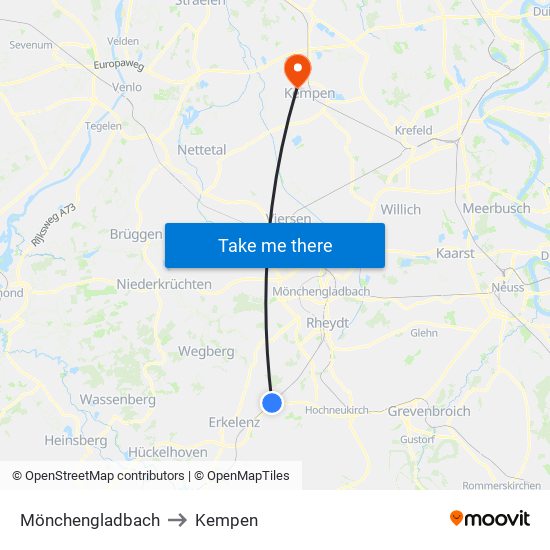 Mönchengladbach to Kempen map