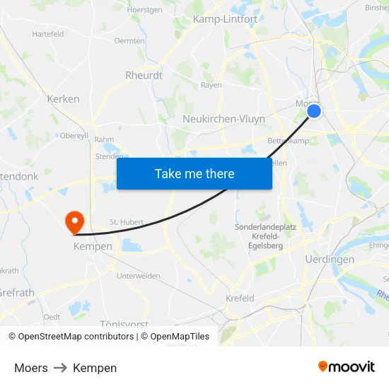 Moers to Kempen map