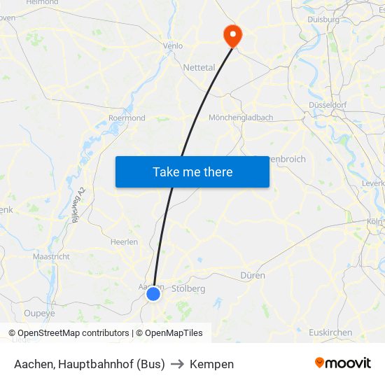 Aachen, Hauptbahnhof (Bus) to Kempen map