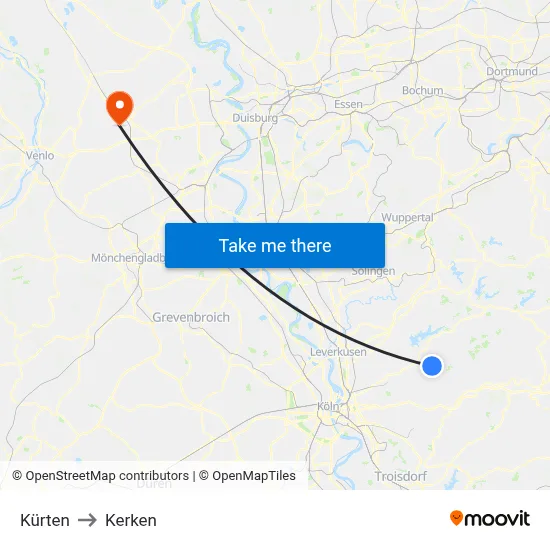 Kürten to Kerken map