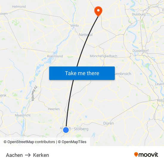 Aachen to Kerken map
