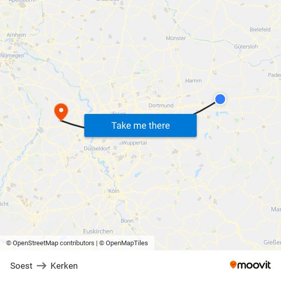 Soest to Kerken map