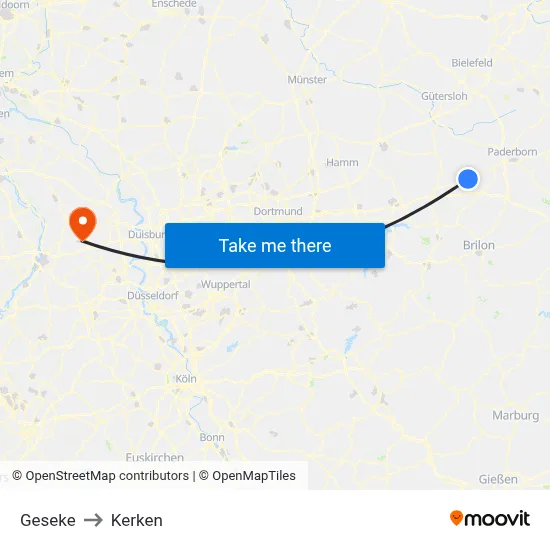 Geseke to Kerken map