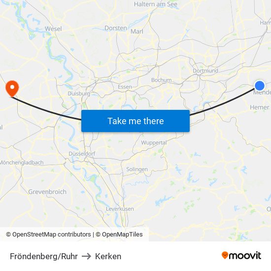 Fröndenberg/Ruhr to Kerken map