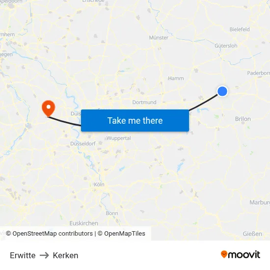 Erwitte to Kerken map