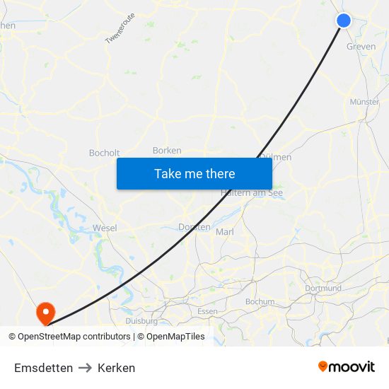 Emsdetten to Kerken map