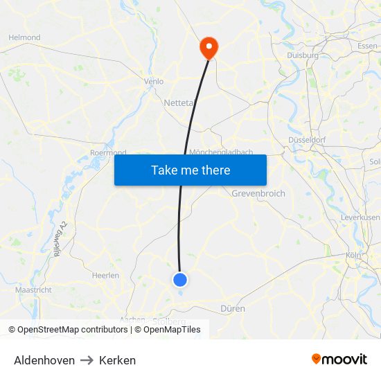 Aldenhoven to Kerken map