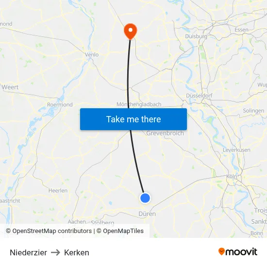Niederzier to Kerken map