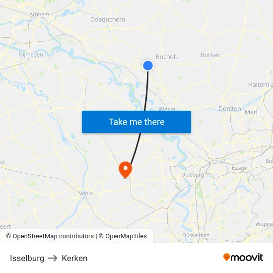 Isselburg to Kerken map