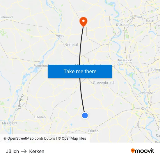 Jülich to Kerken map