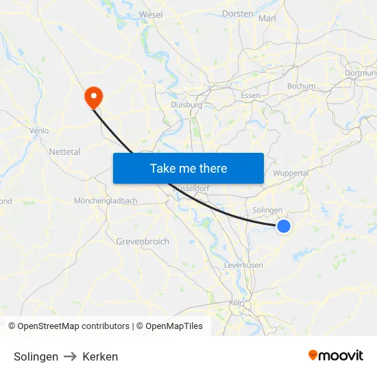 Solingen to Kerken map