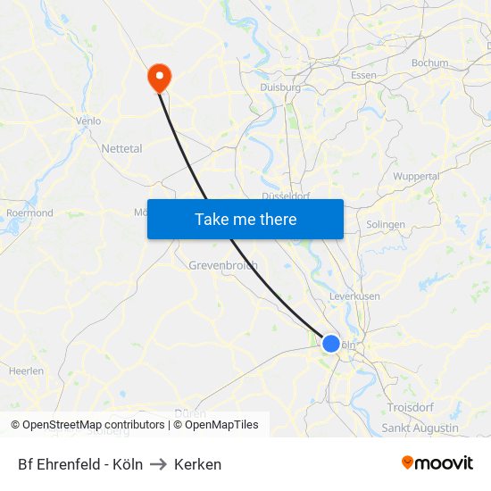 Bf Ehrenfeld - Köln to Kerken map