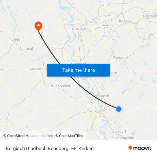 Bergisch Gladbach Bensberg to Kerken map