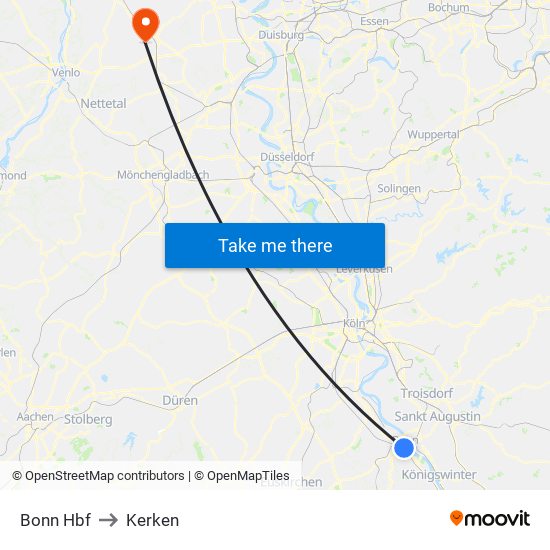 Bonn Hbf to Kerken map