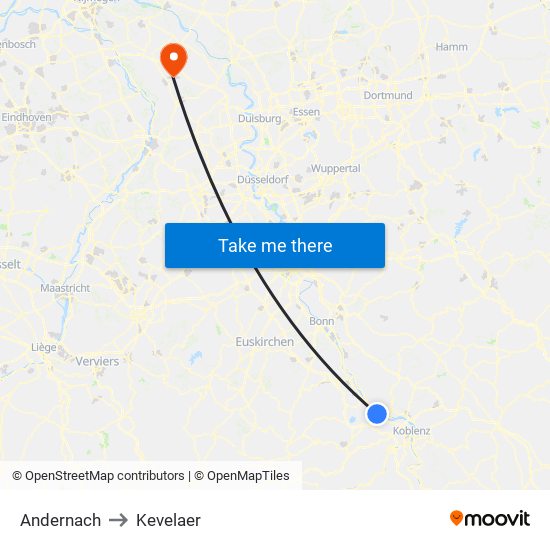 Andernach to Kevelaer map