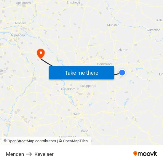 Menden to Kevelaer map