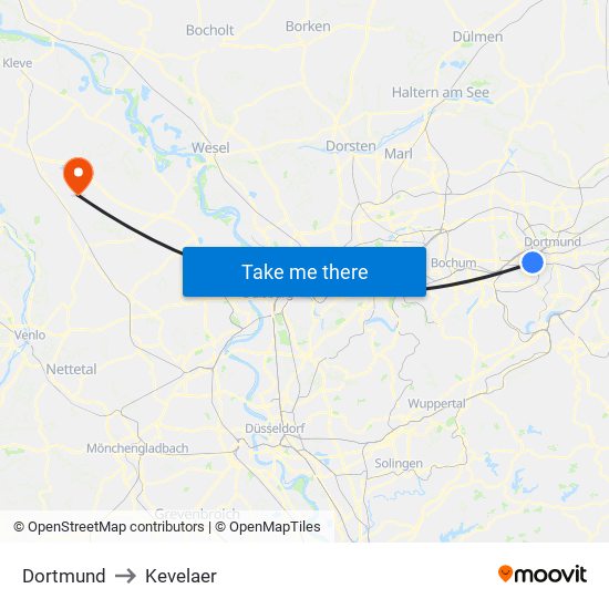 Dortmund to Kevelaer map