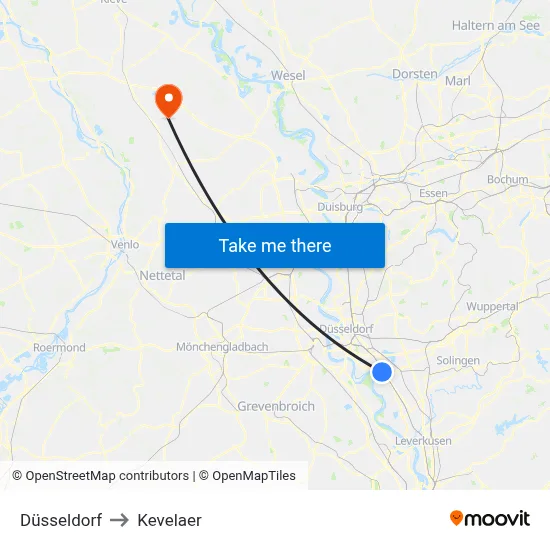 Düsseldorf to Kevelaer map