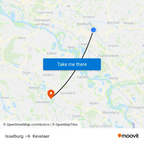 Isselburg to Kevelaer map