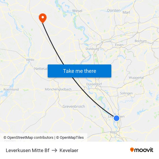 Leverkusen Mitte Bf to Kevelaer map