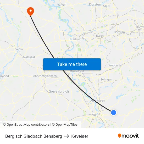 Bergisch Gladbach Bensberg to Kevelaer map