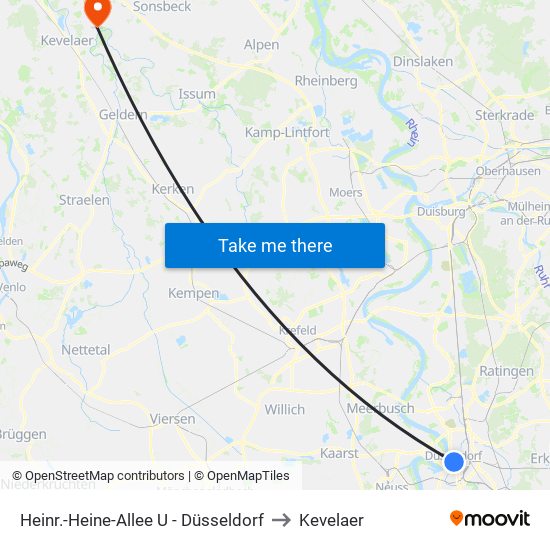 Heinr.-Heine-Allee U - Düsseldorf to Kevelaer map