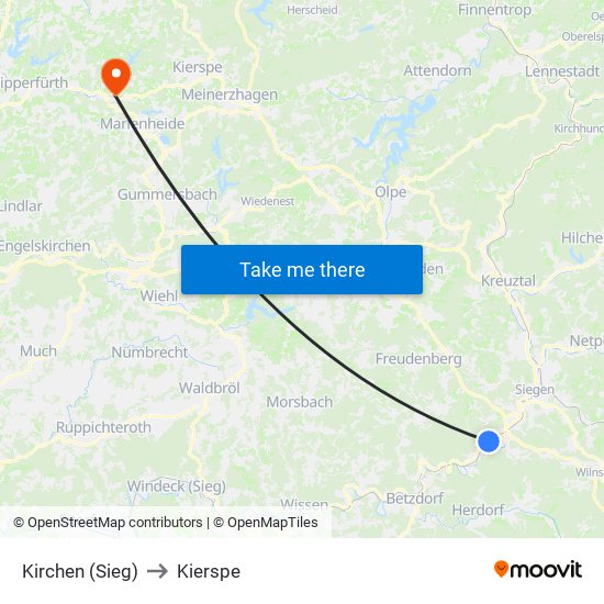 Kirchen (Sieg) to Kierspe map