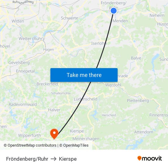 Fröndenberg/Ruhr to Kierspe map