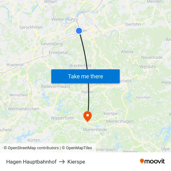 Hagen Hauptbahnhof to Kierspe map