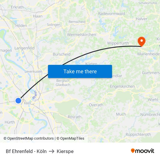 Bf Ehrenfeld - Köln to Kierspe map