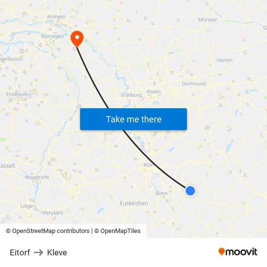 Eitorf to Kleve map