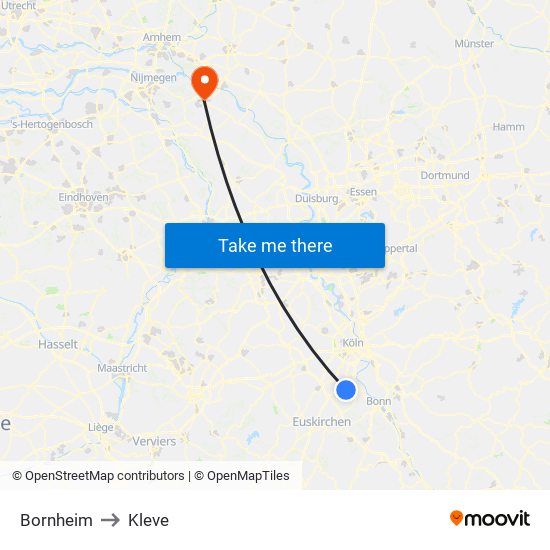 Bornheim to Kleve map