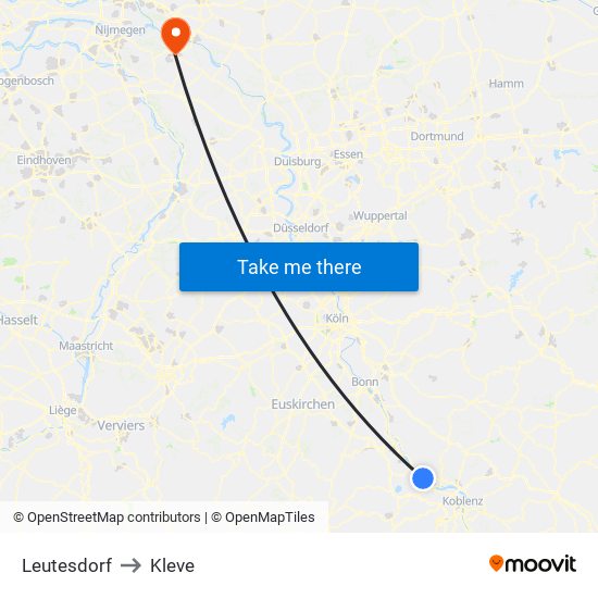 Leutesdorf to Kleve map