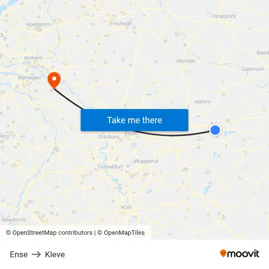 Ense to Kleve map