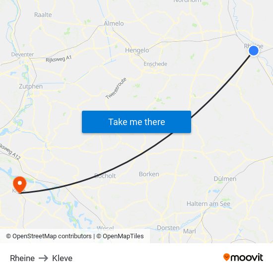 Rheine to Kleve map