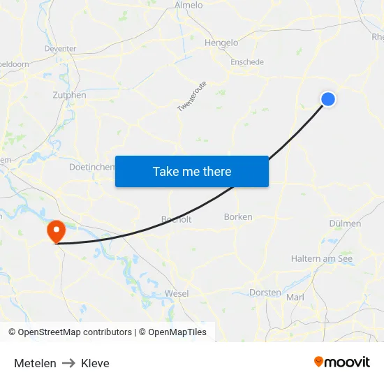 Metelen to Kleve map