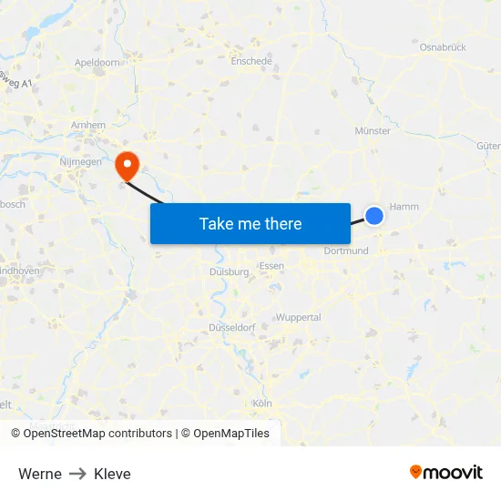 Werne to Kleve map