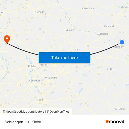 Schlangen to Kleve map