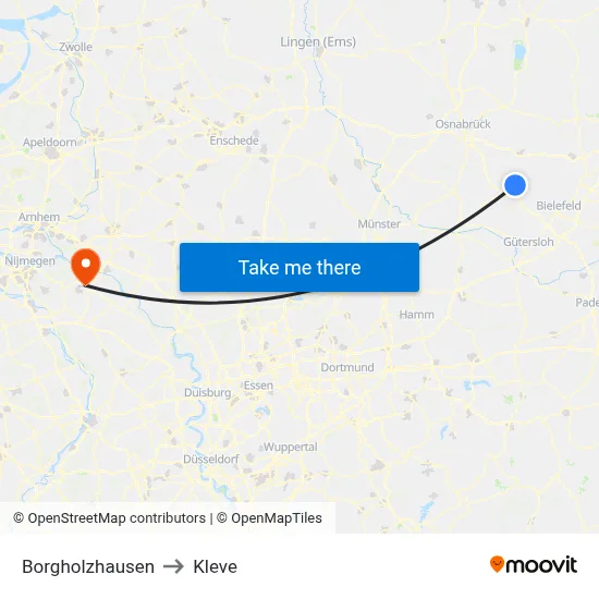 Borgholzhausen to Kleve map